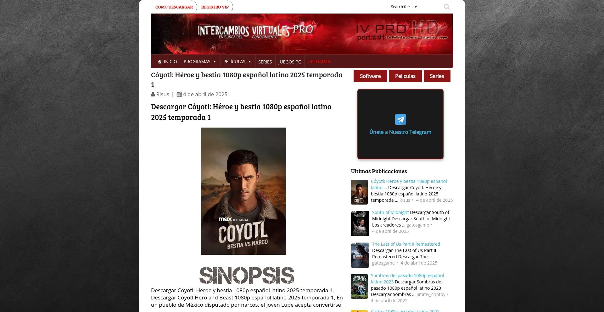 Website screenshot of Intercambiosvirtuales.net