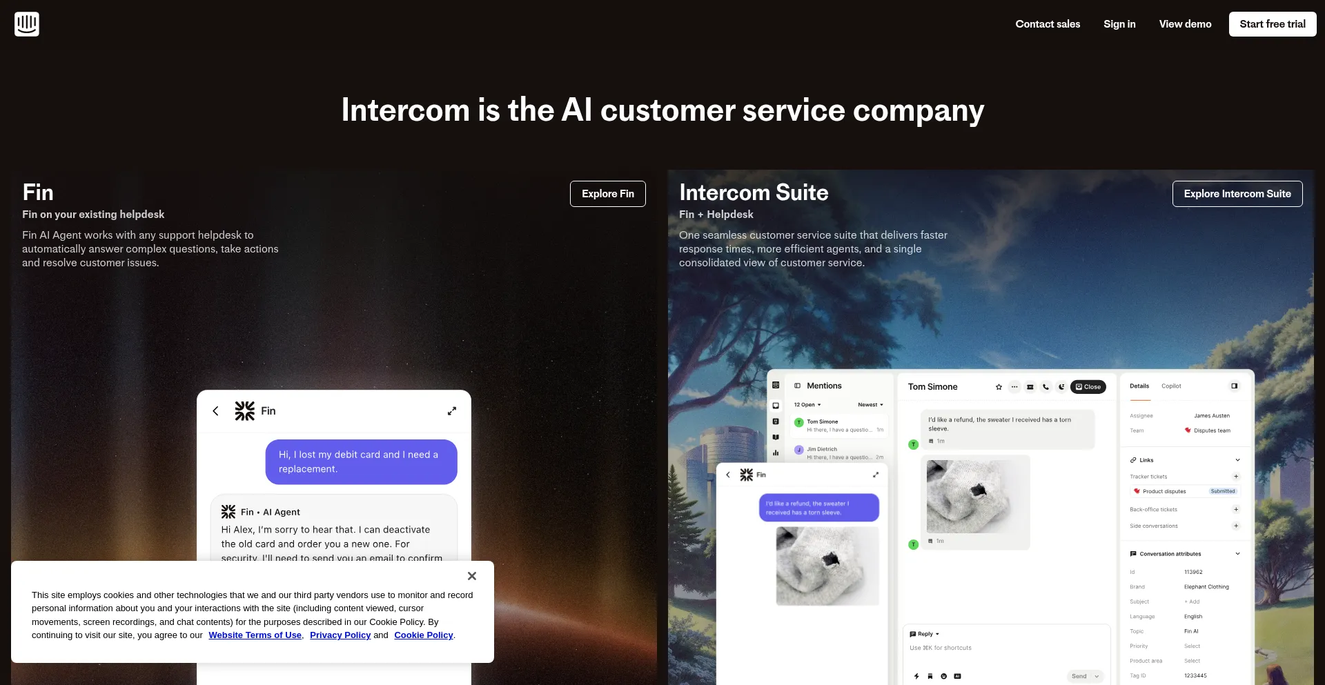 Website screenshot of Intercom.com