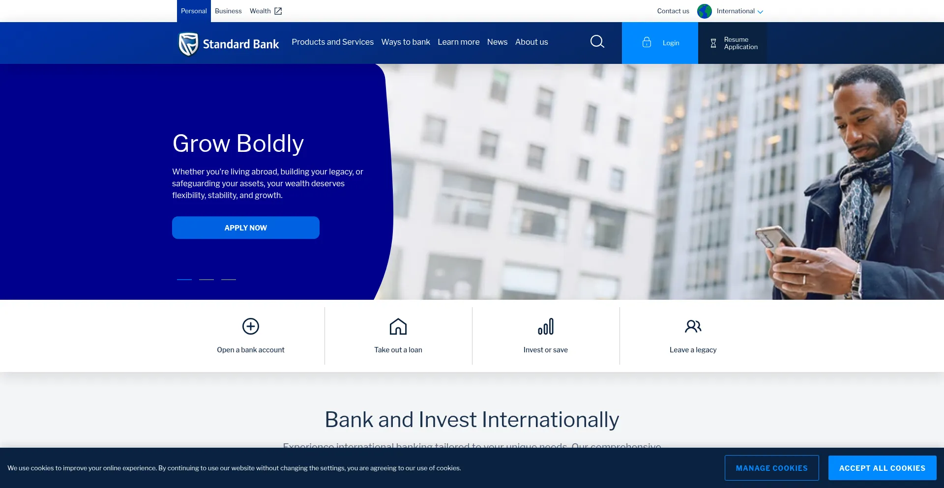 Website screenshot of International.standardbank.com