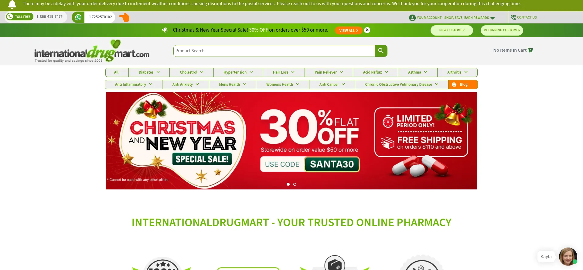 Website screenshot of Internationaldrugmart.com