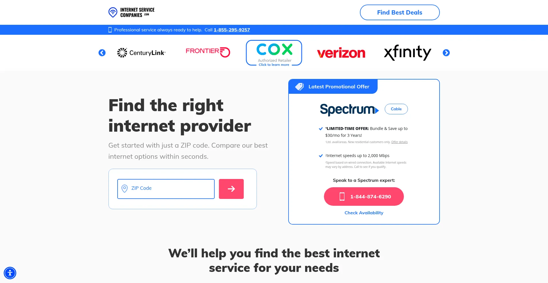 Internetservicecompanies.com Screenshot