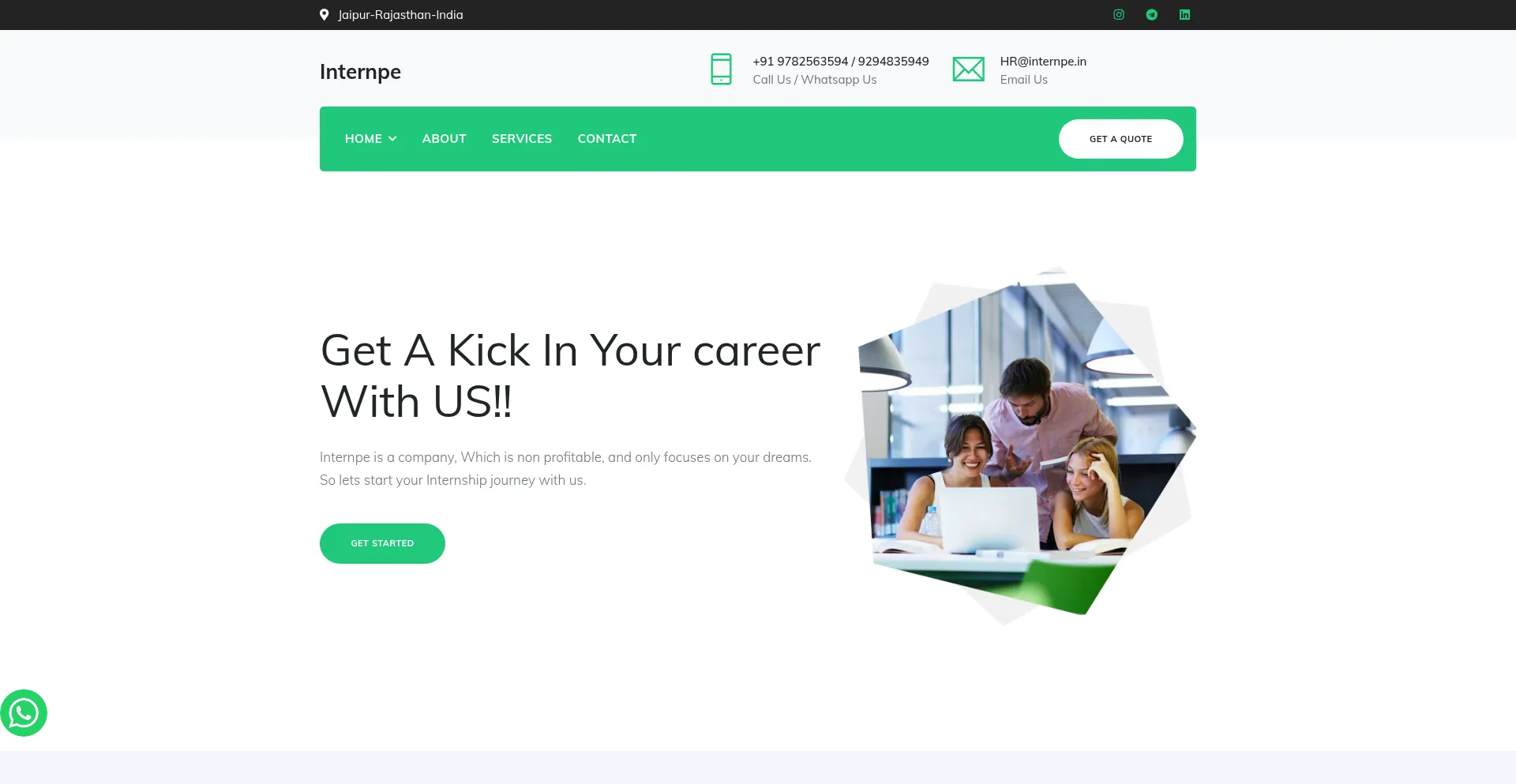 Website screenshot of Internpe.in