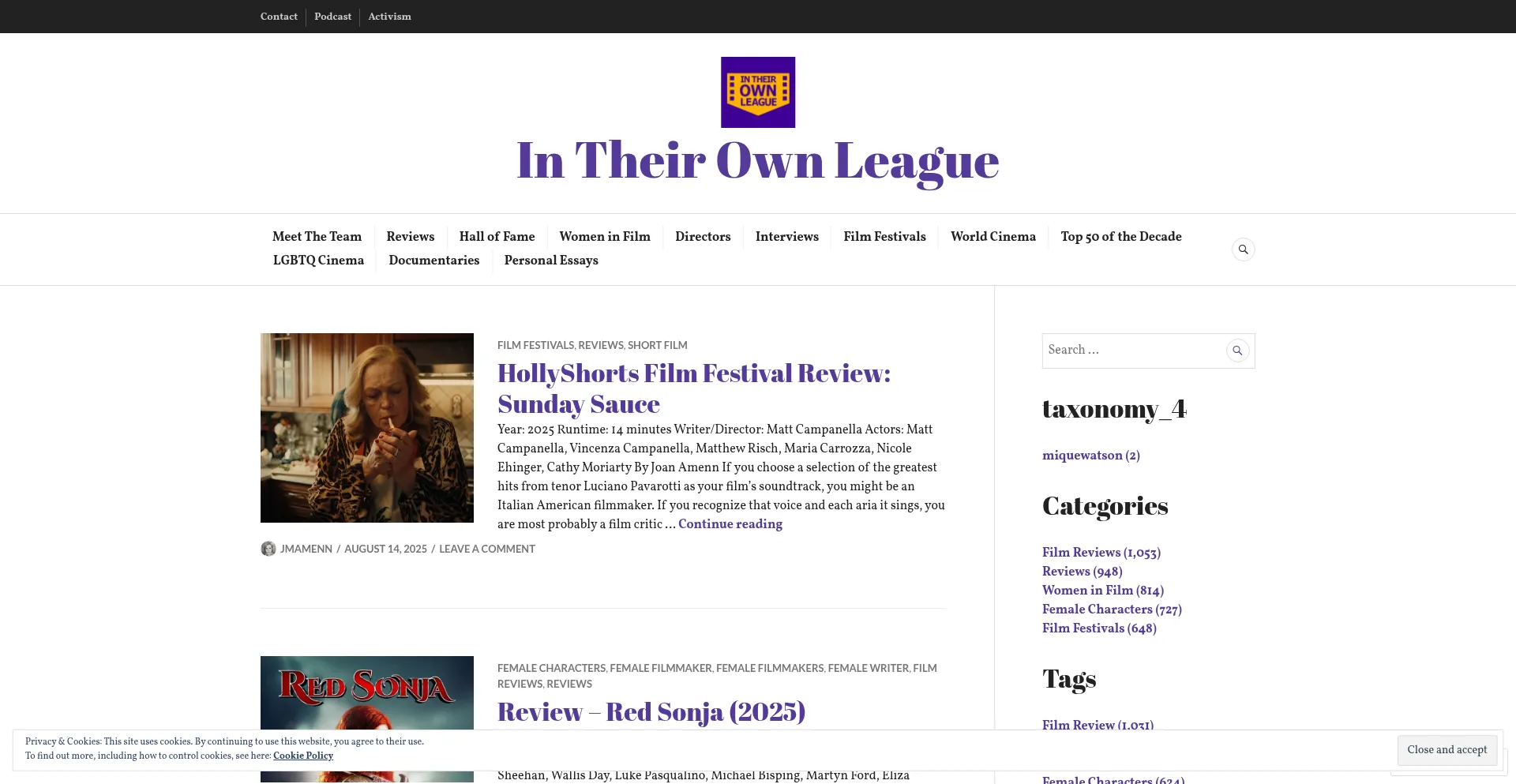 Website screenshot of Intheirownleague.com
