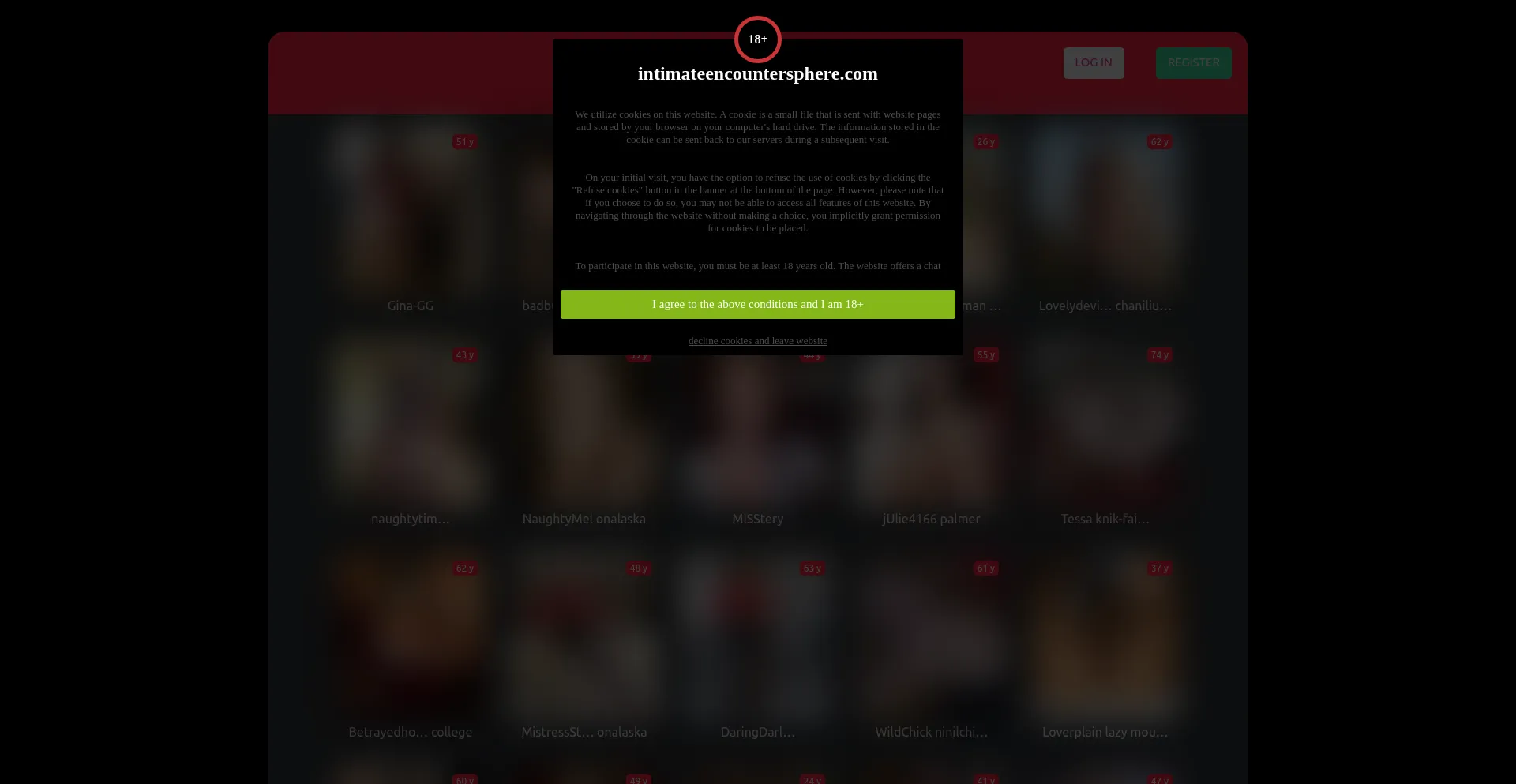 Website screenshot of Intimateencountersphere.com