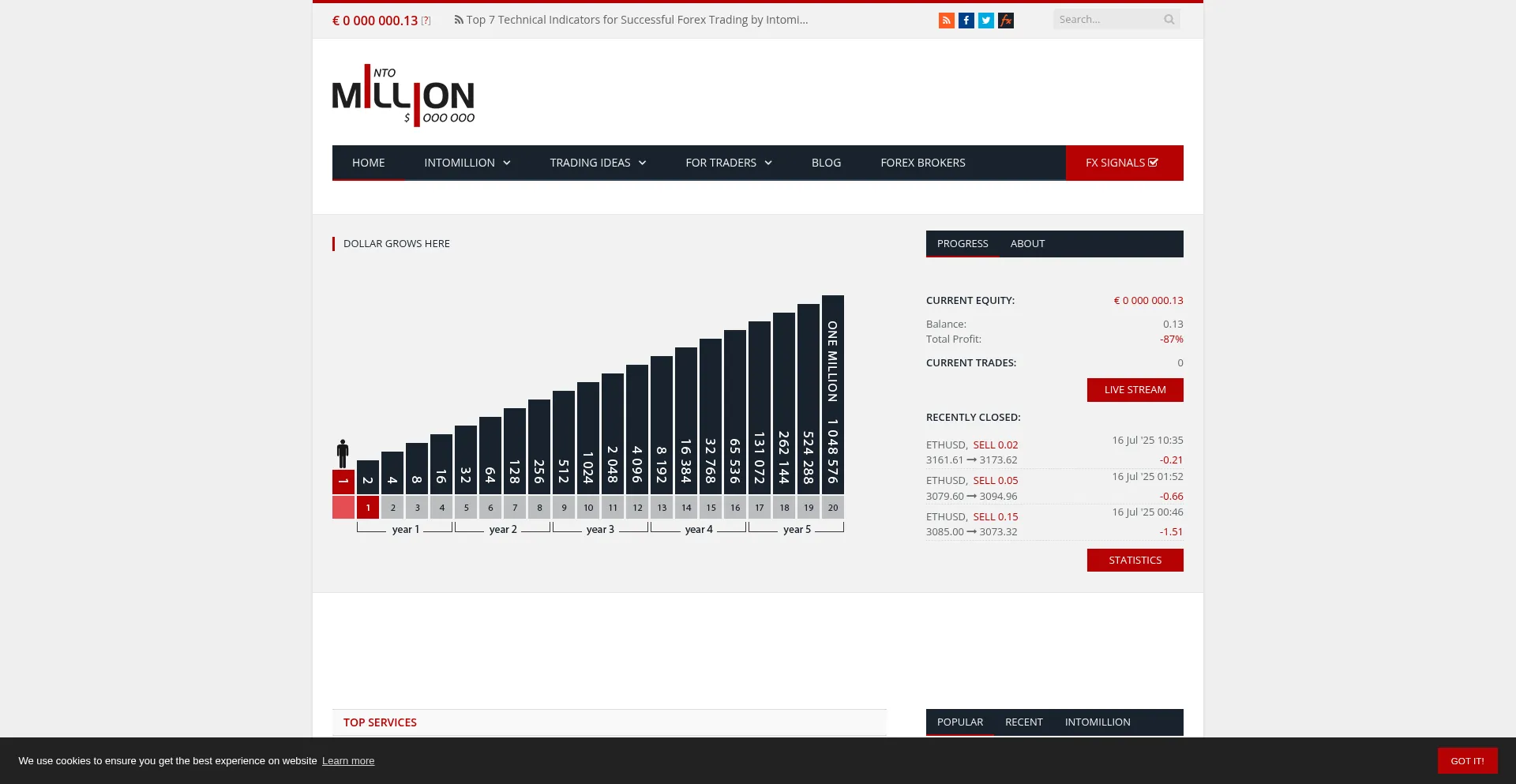 Website screenshot of Intomillion.com