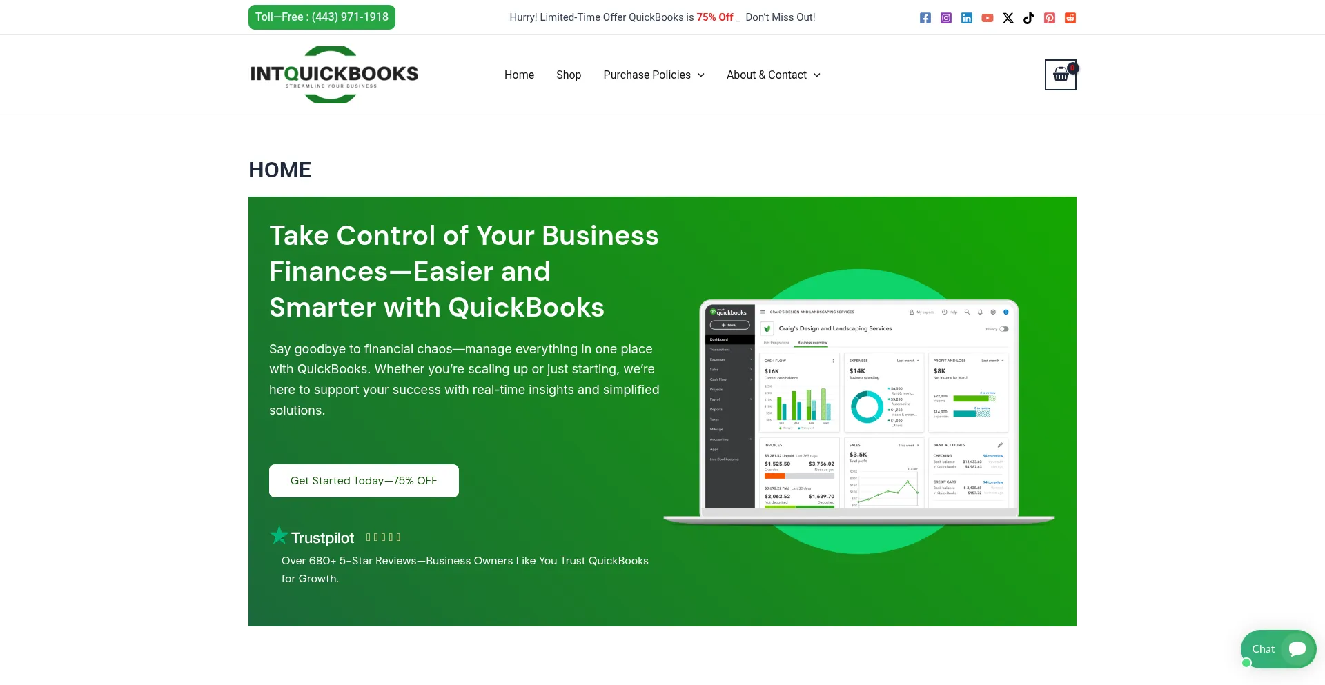 Website screenshot of Intquickbooks.com