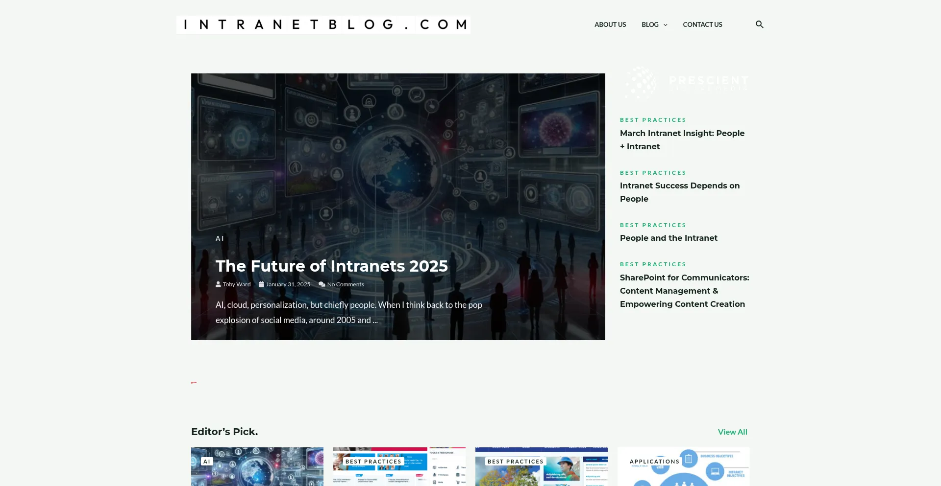 Website screenshot of Intranetblog.com