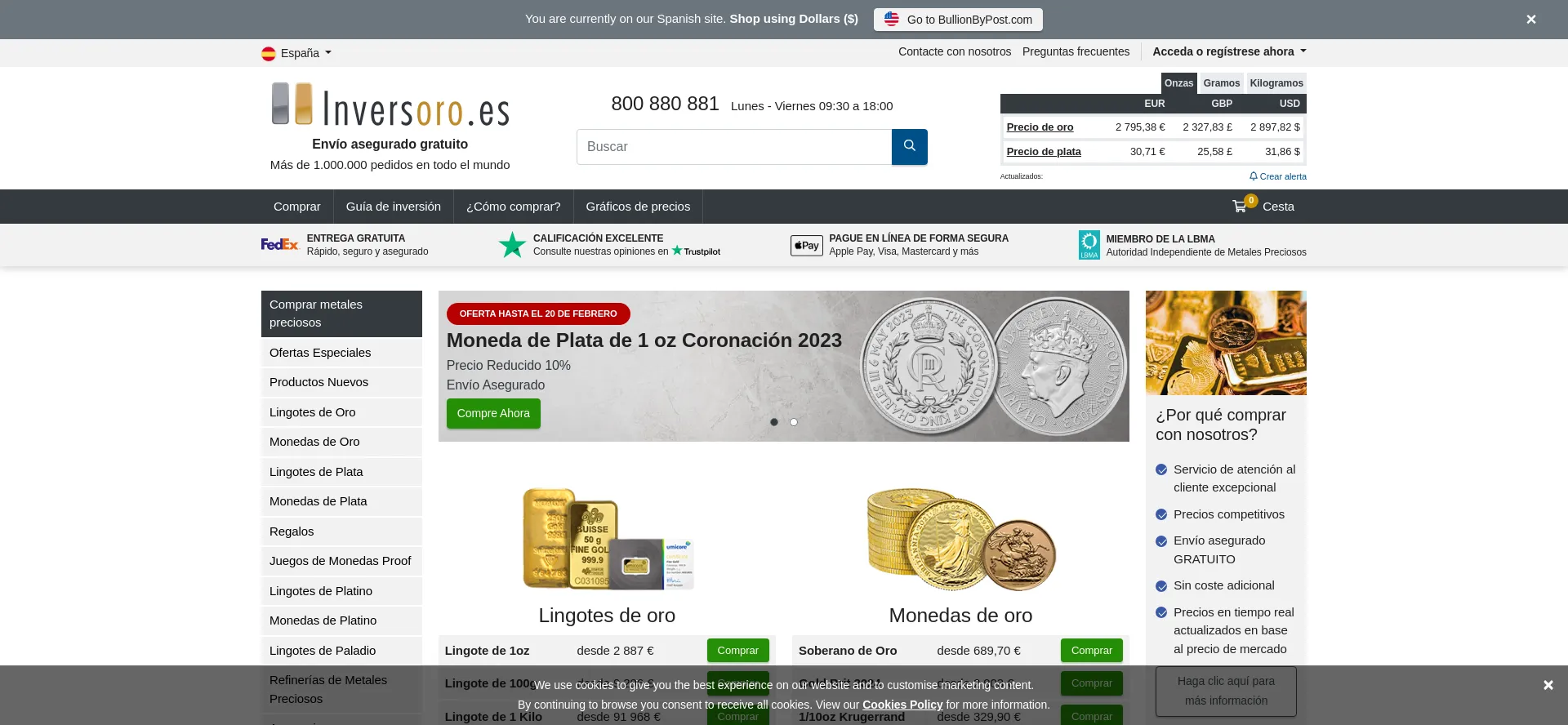 Website screenshot of Inversoro.es