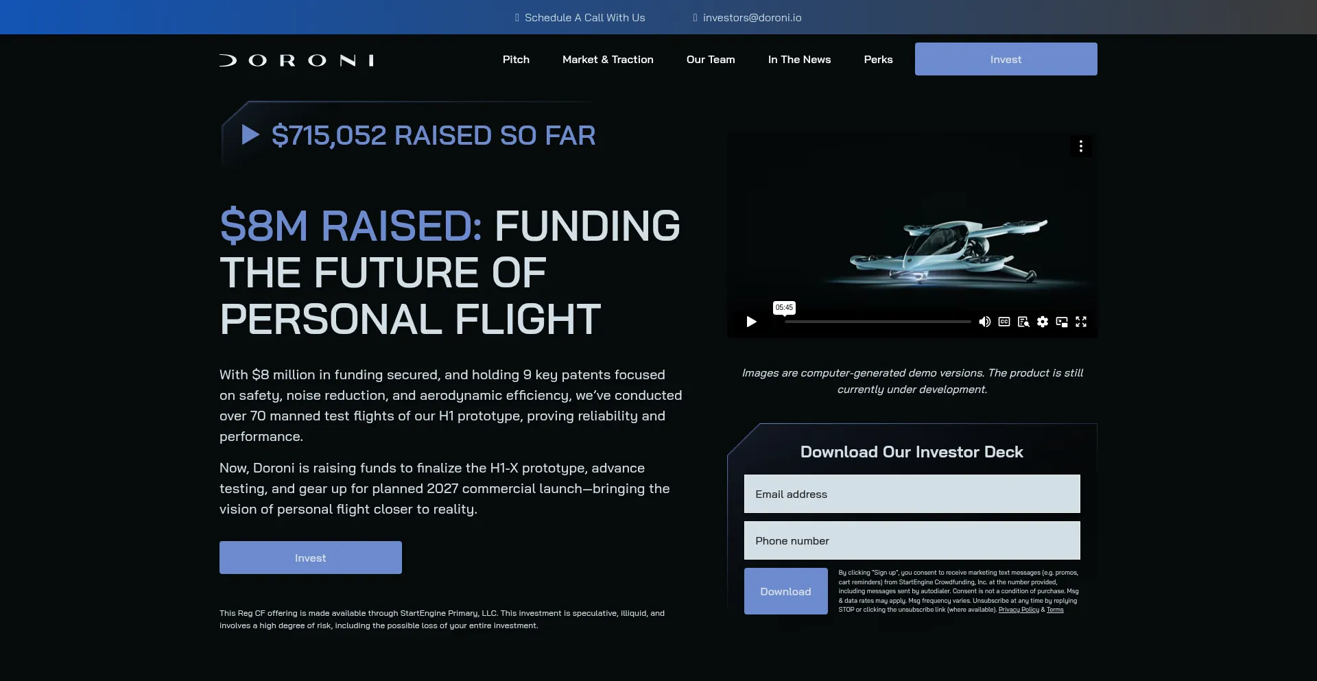 Website screenshot of Invest.doroni.io
