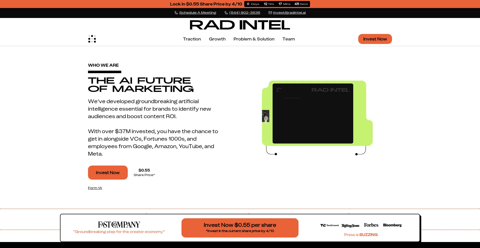 Website screenshot of Invest.radintel.ai
