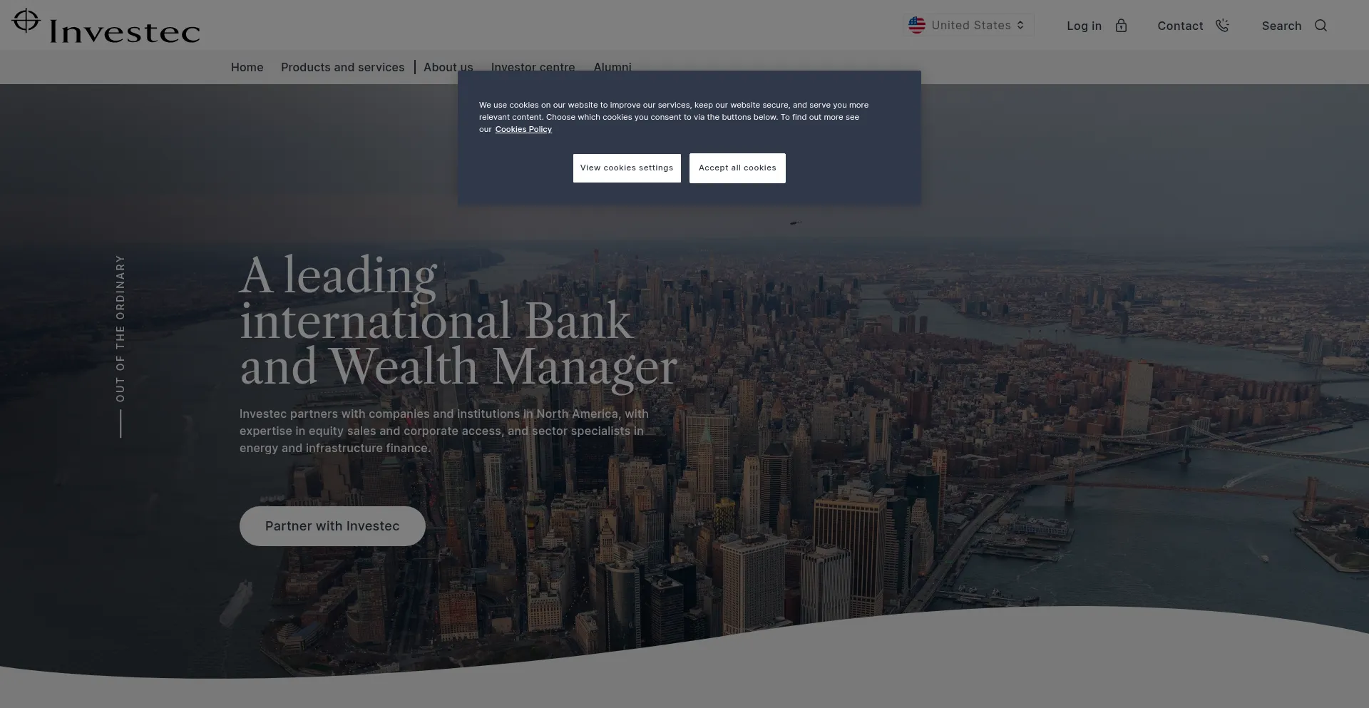 Website screenshot of Investec.com