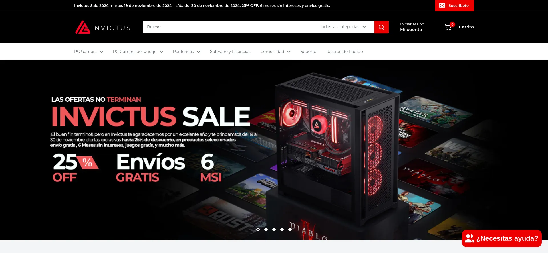 Website screenshot of Invictuspc.com.mx