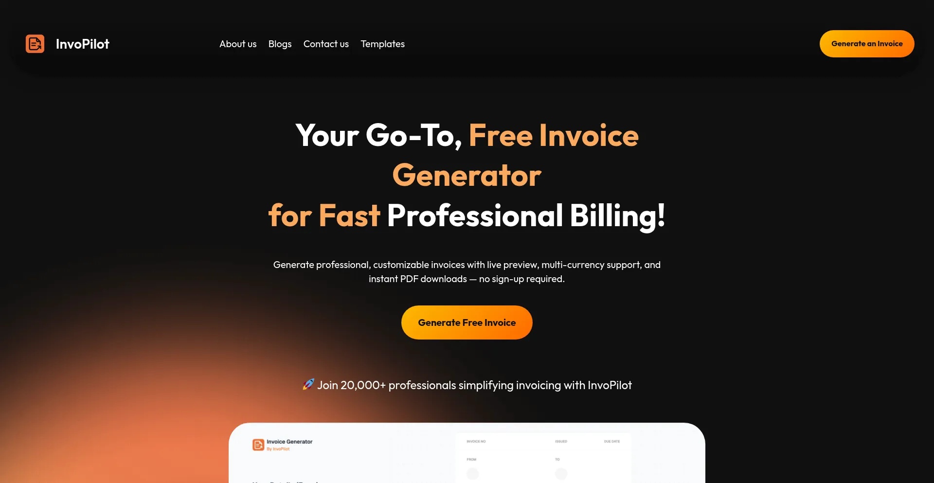 Website screenshot of Invopilot.com