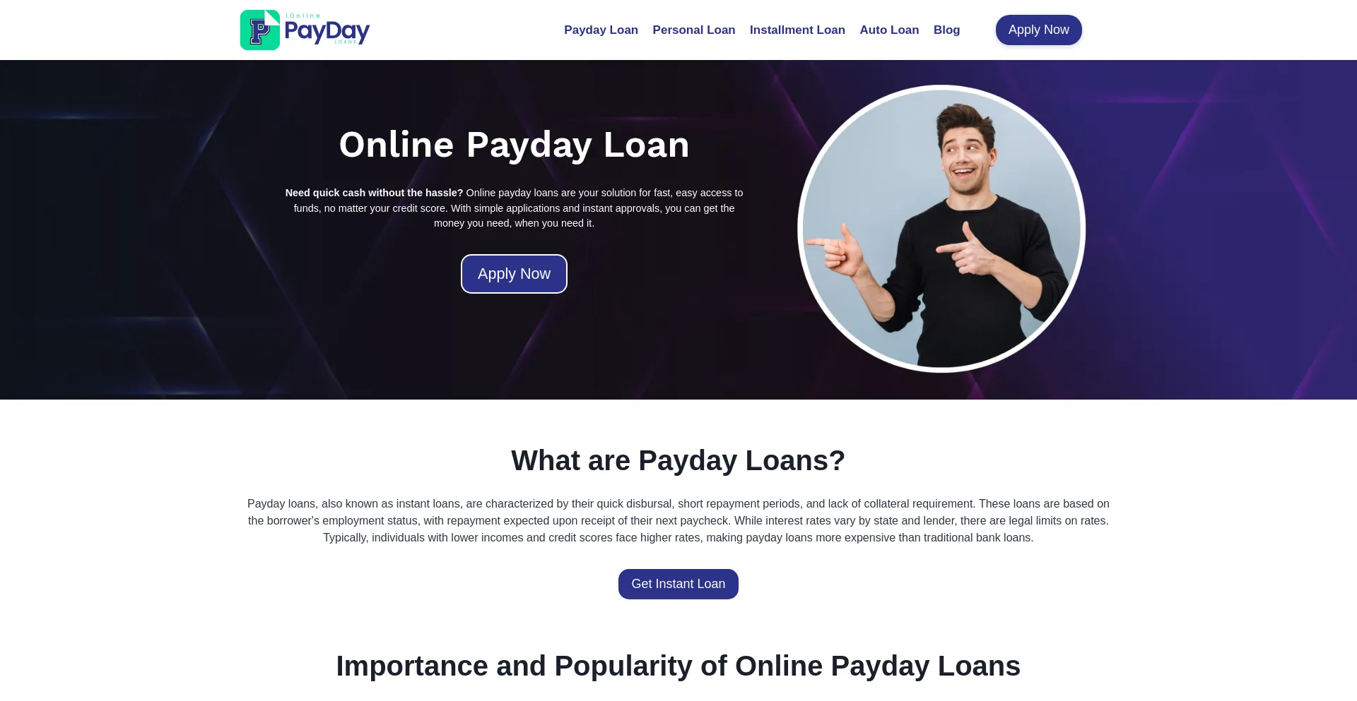 Website screenshot of Ionlinepaydayloans.com