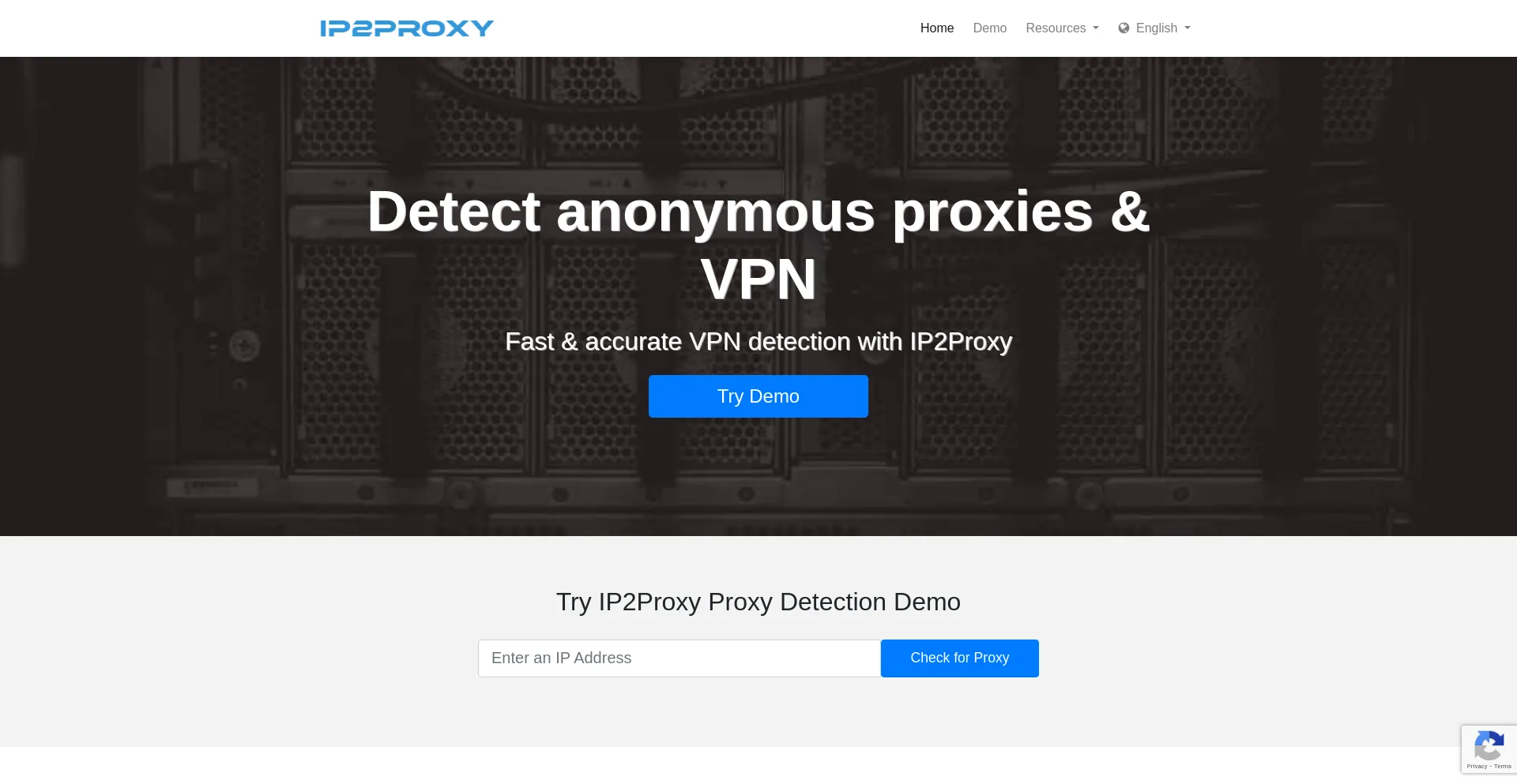 Website screenshot of Ip2proxy.com