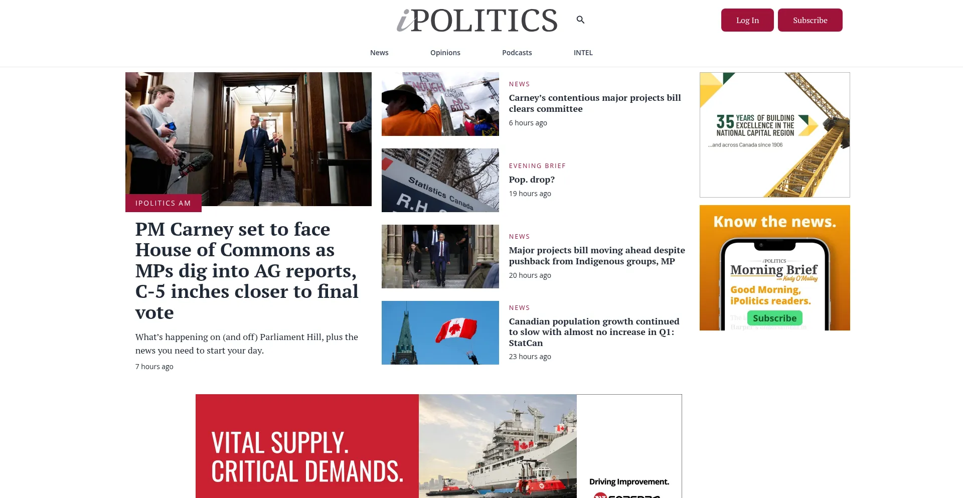 Website screenshot of Ipolitics.ca