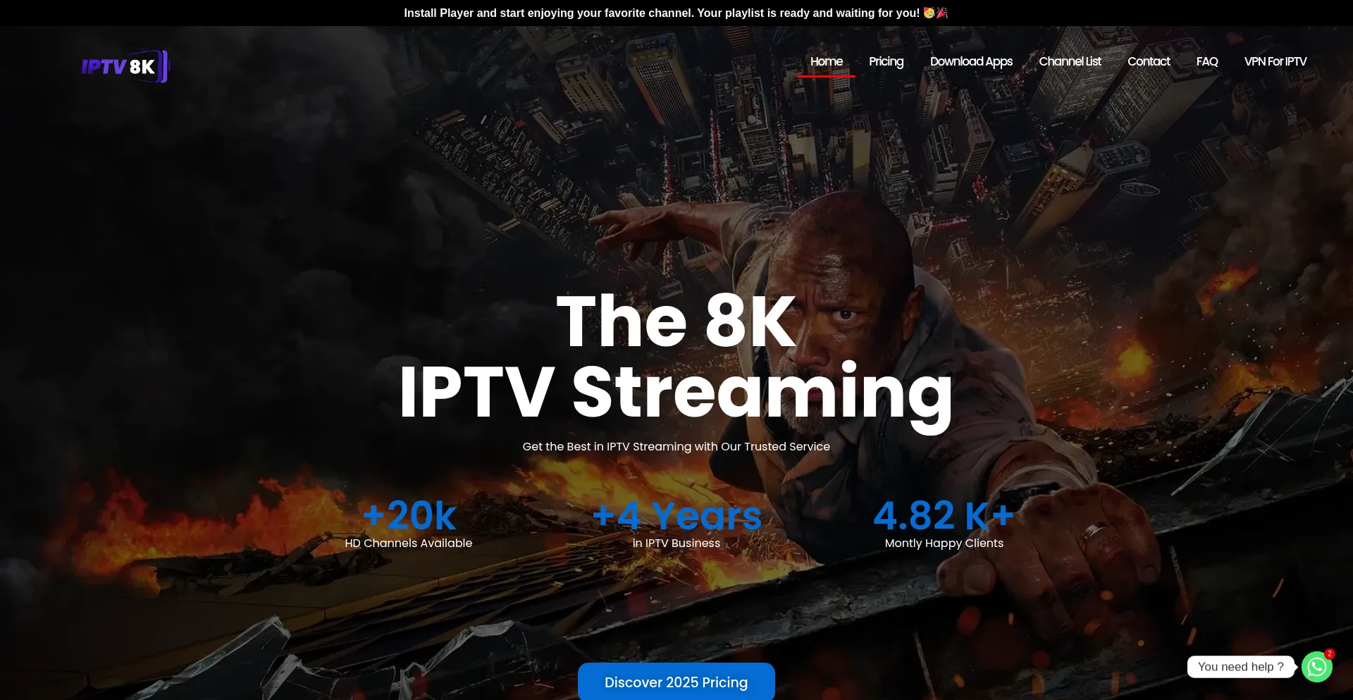 Website screenshot of Iptv8k.us