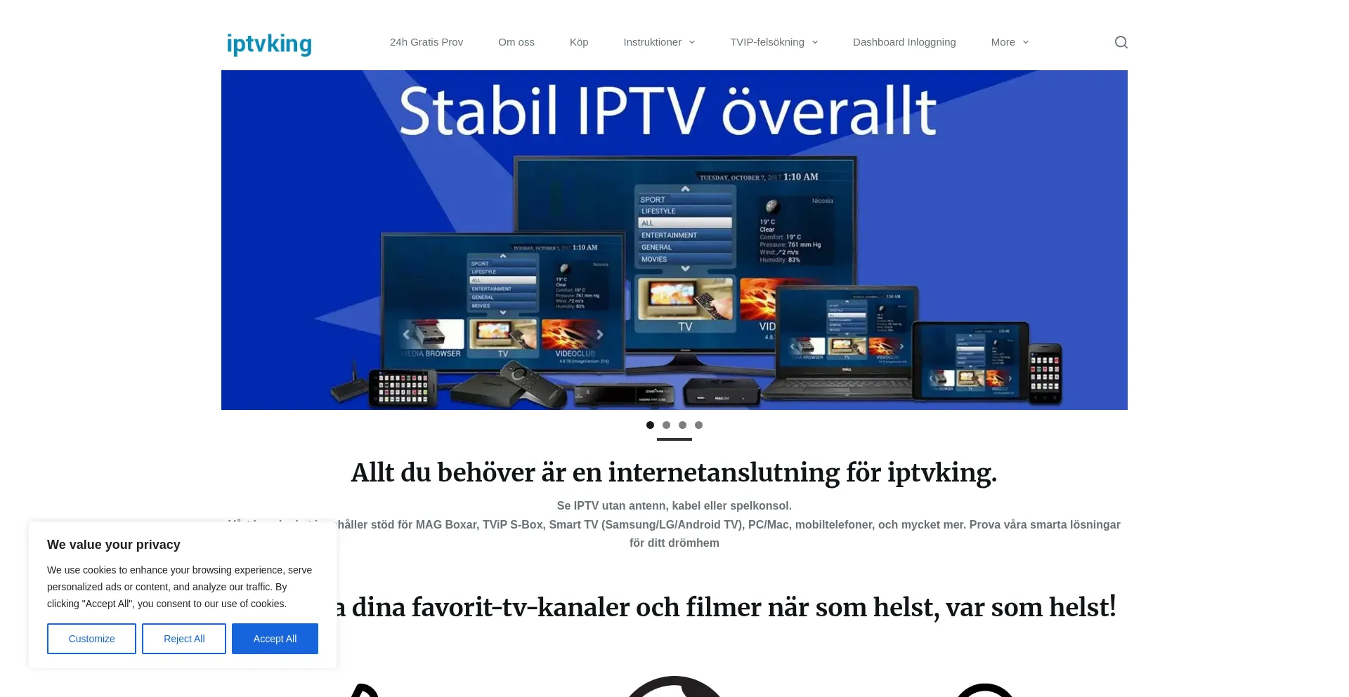 Website screenshot of Iptvking.me