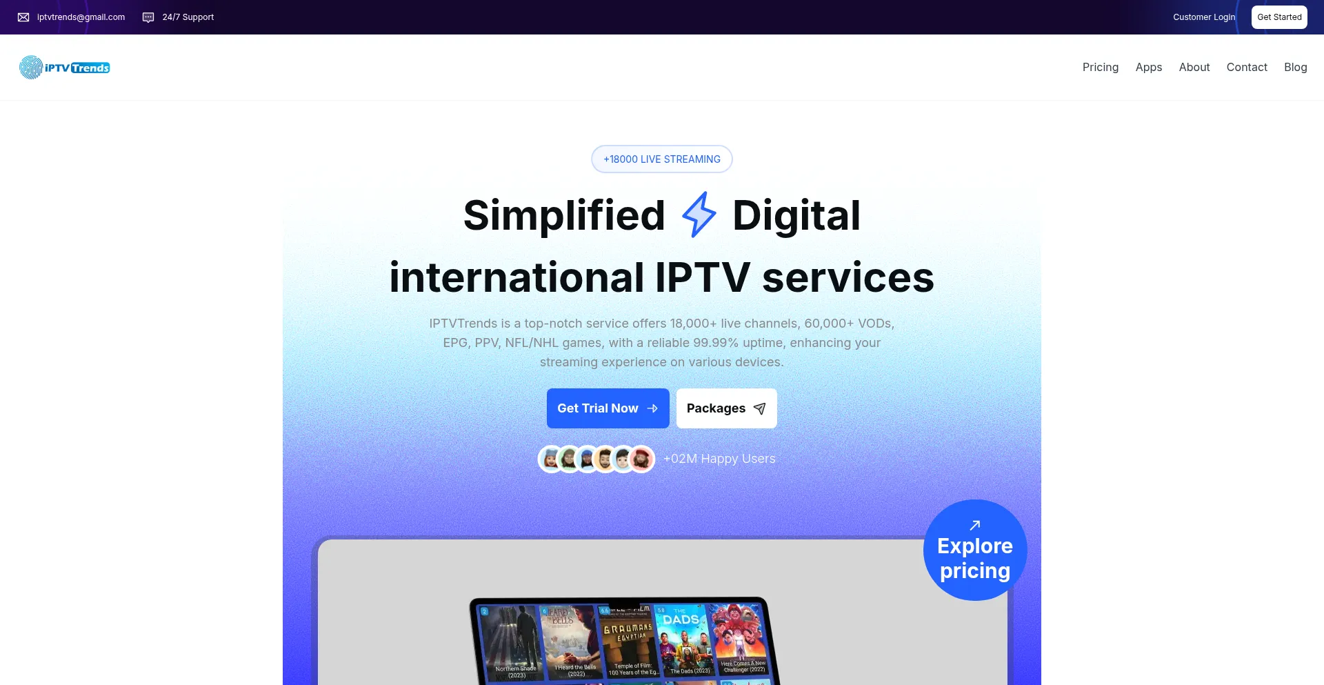 Website screenshot of Iptvtrends.io