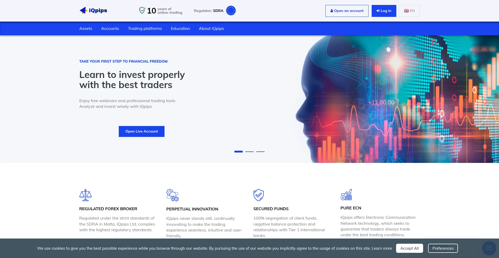 Website screenshot of Iqpips.com