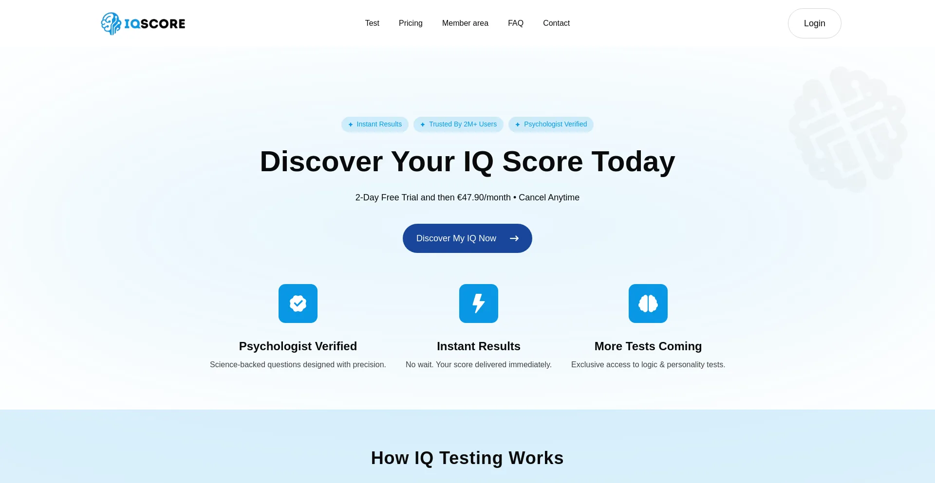 Website screenshot of Iqscore.co