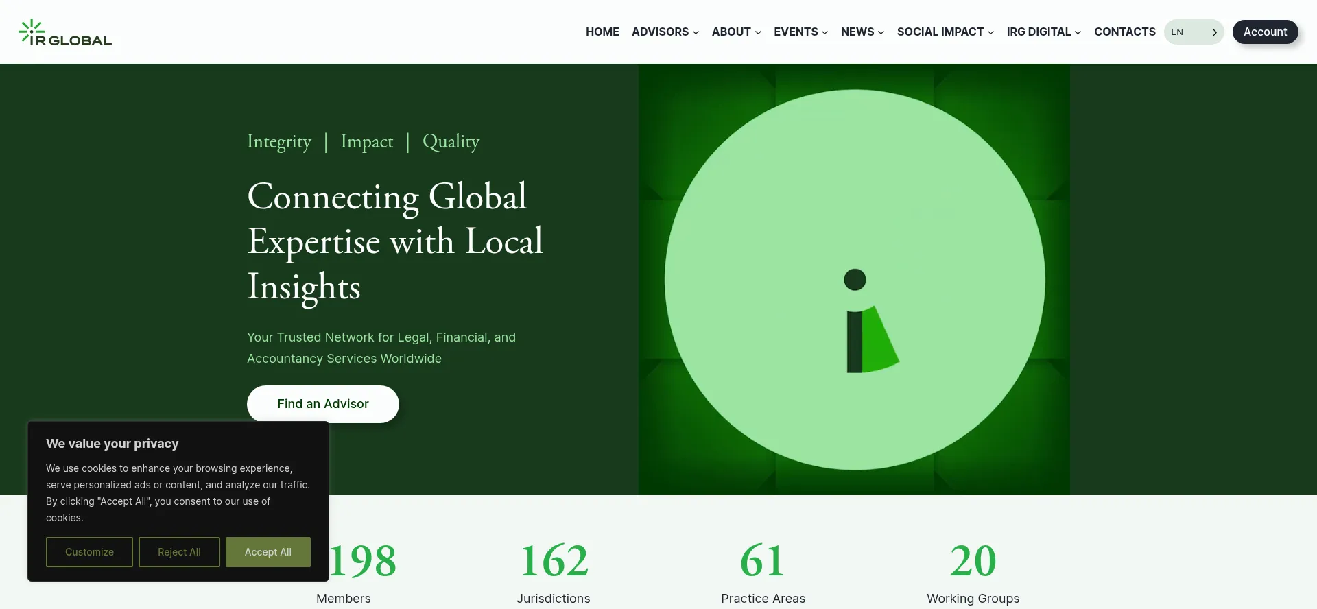 Website screenshot of Irglobal.com
