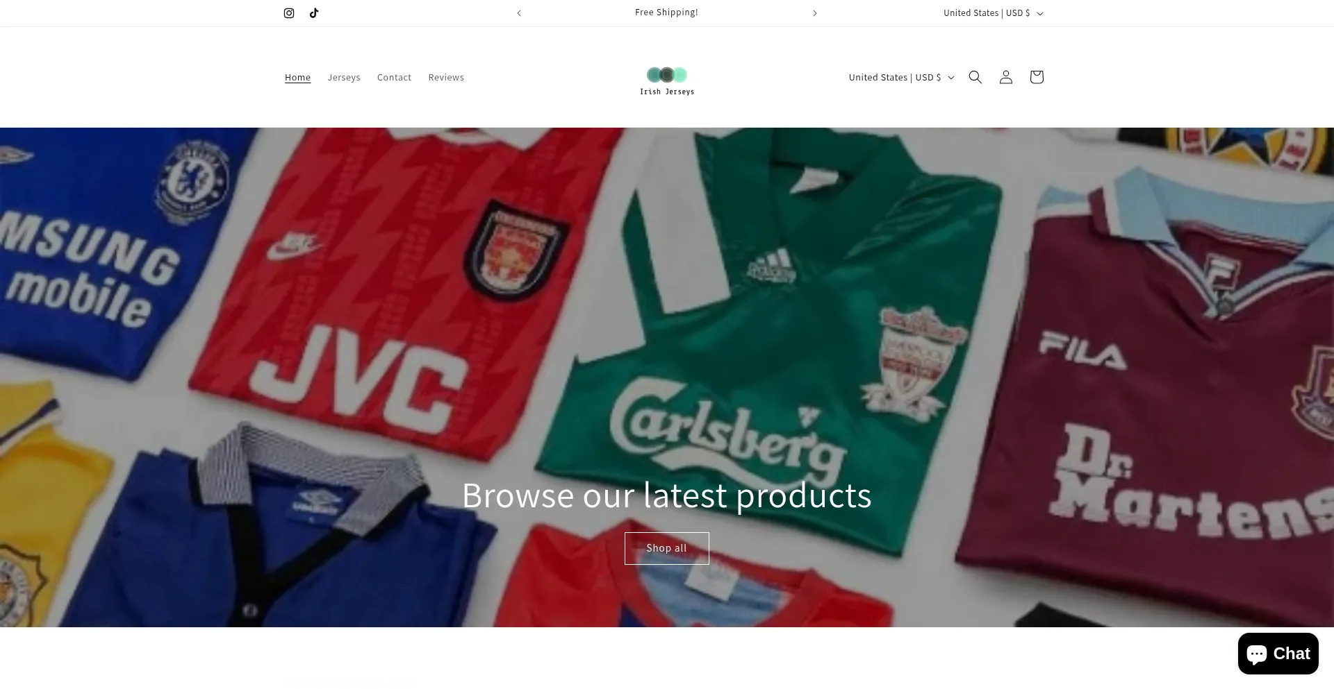 Website screenshot of Irishjerseys.shop