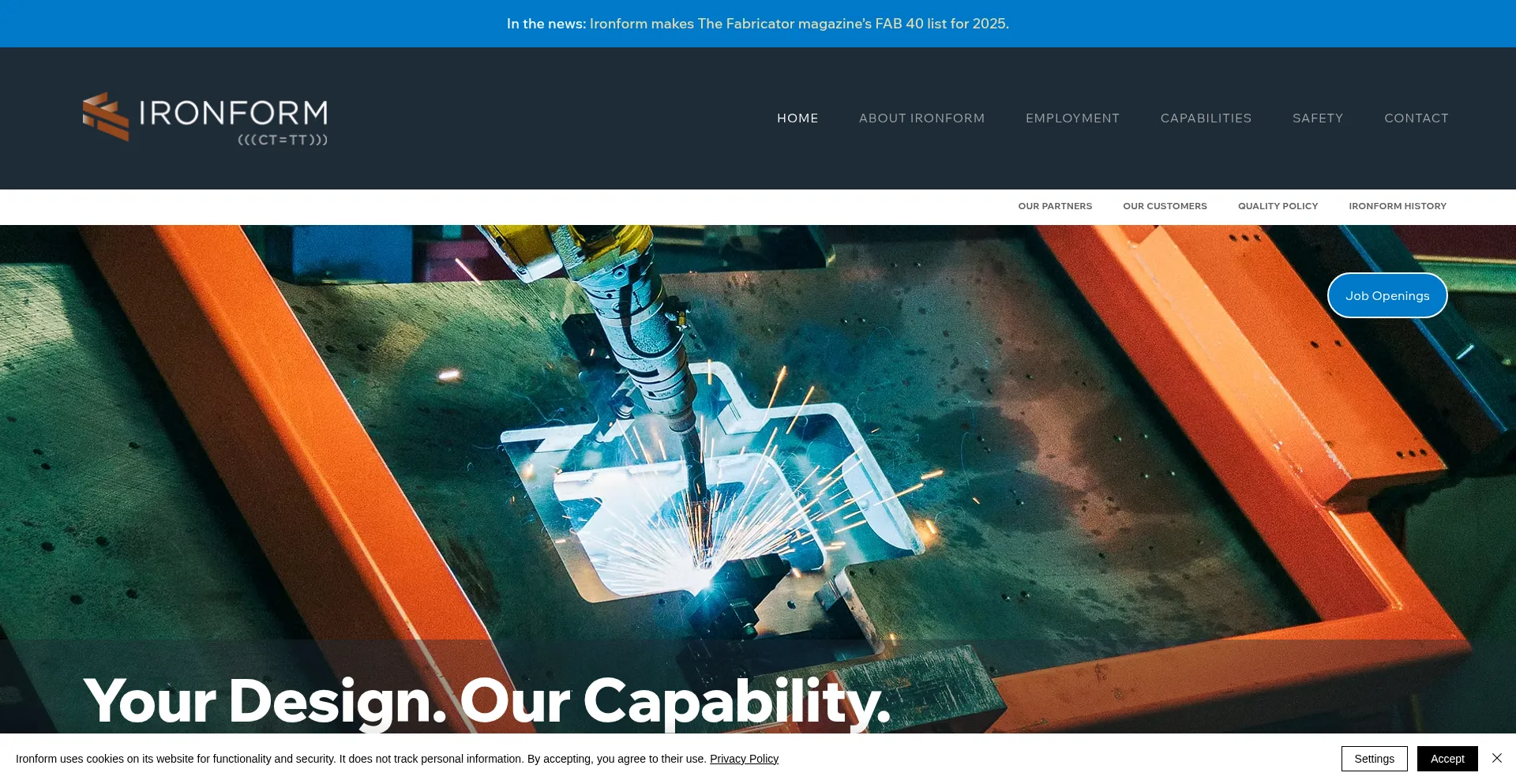 Website screenshot of Ironform.com