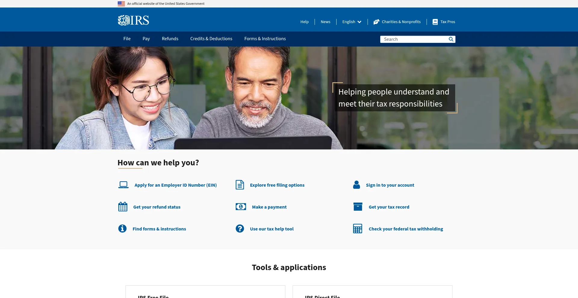 Website screenshot of Irs.gov