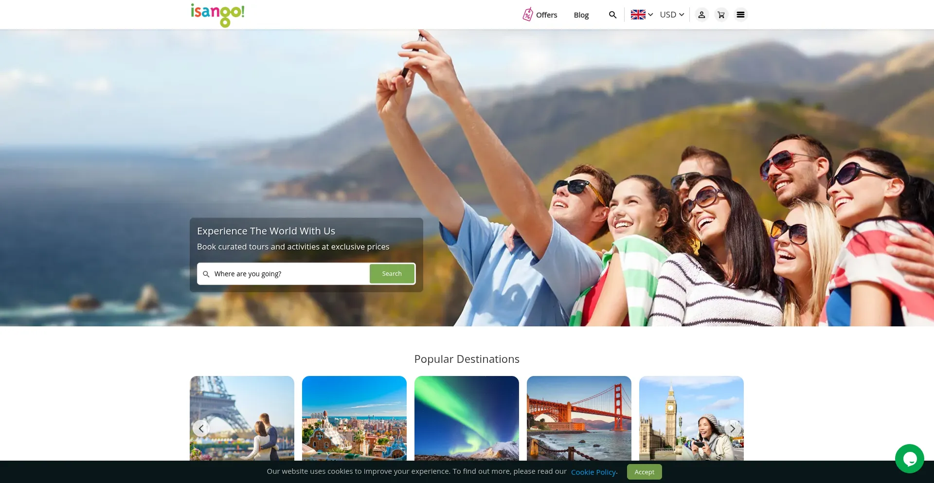 Website screenshot of Isango.com
