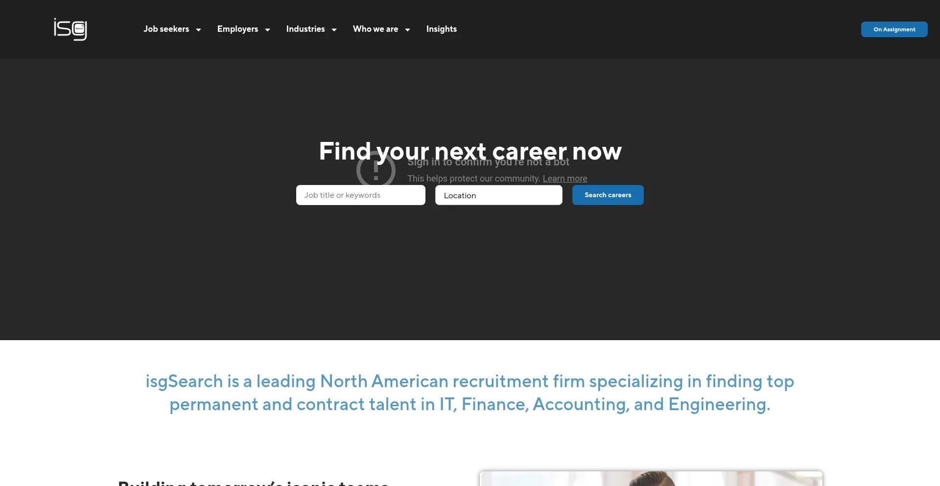 Website screenshot of Isgsearch.ca