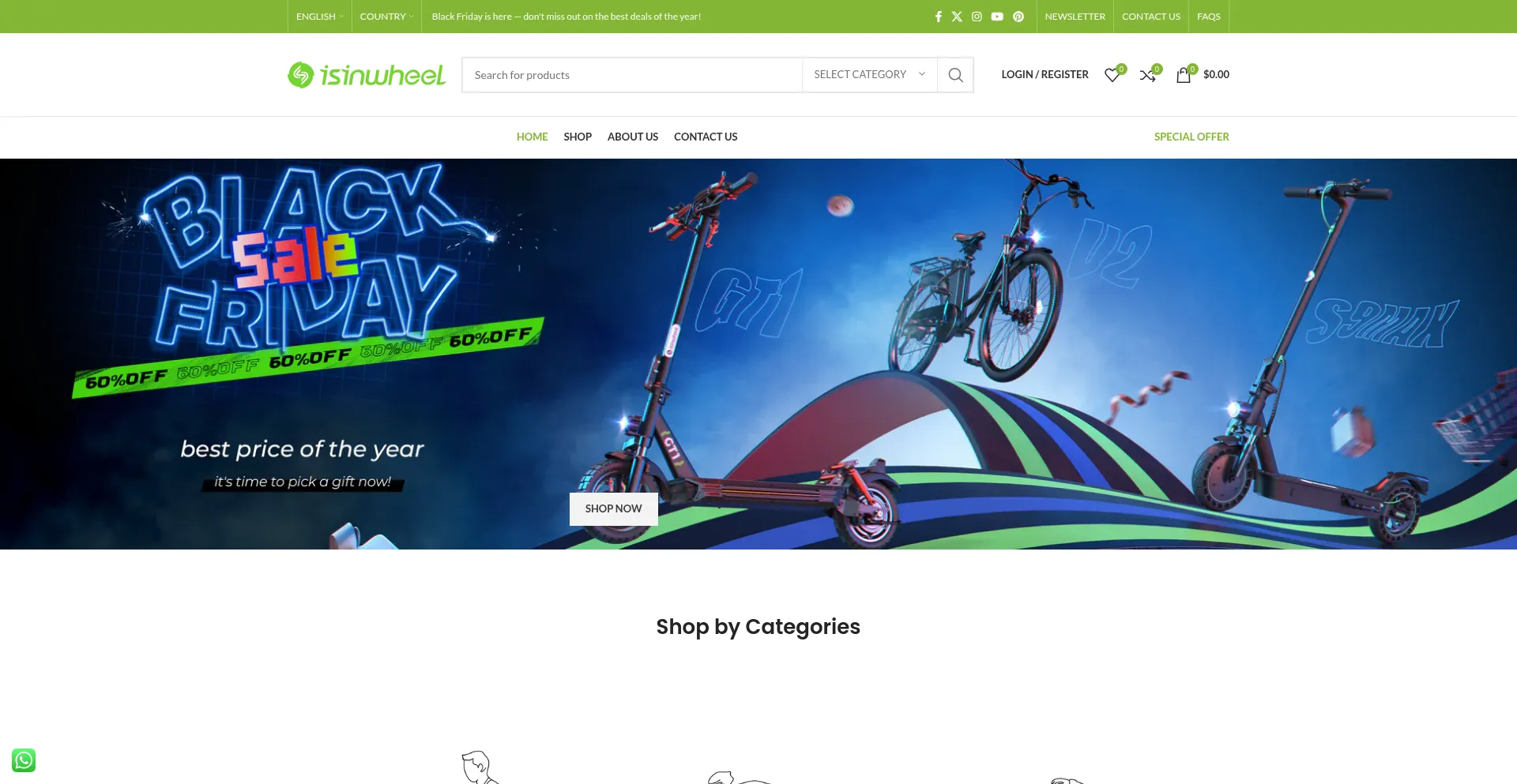 Website screenshot of Isinwheelbikes.ca