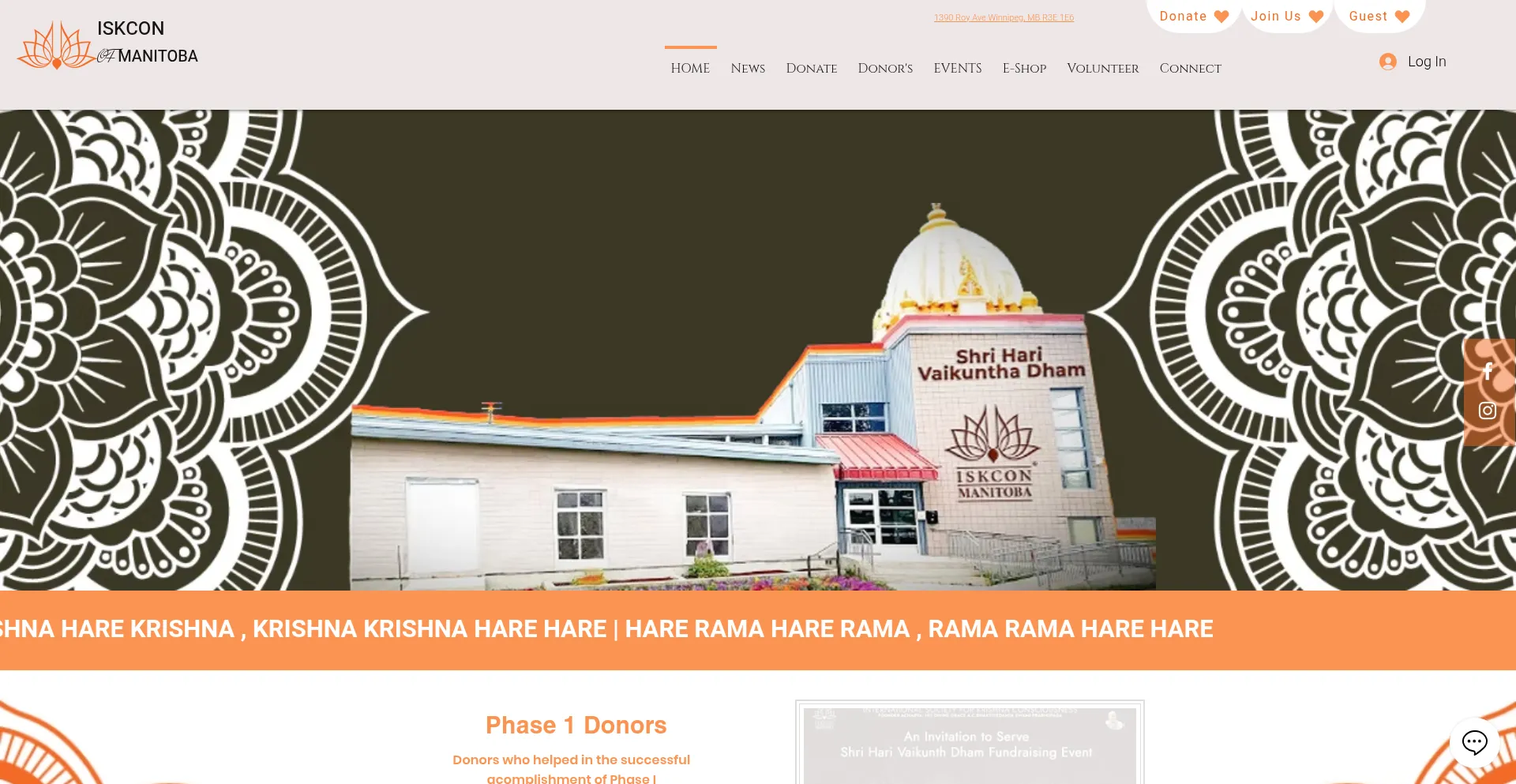 Website screenshot of Iskconwinnipeg.com