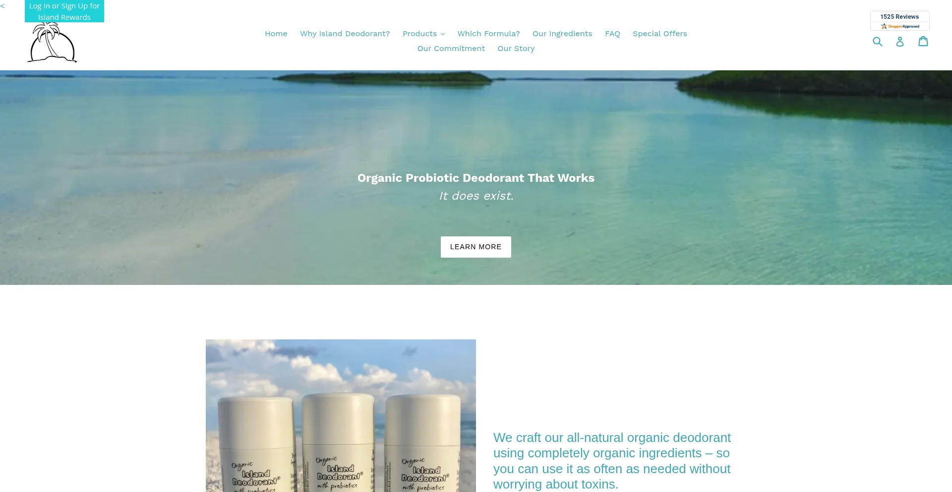 Website screenshot of Islanddeodorant.com