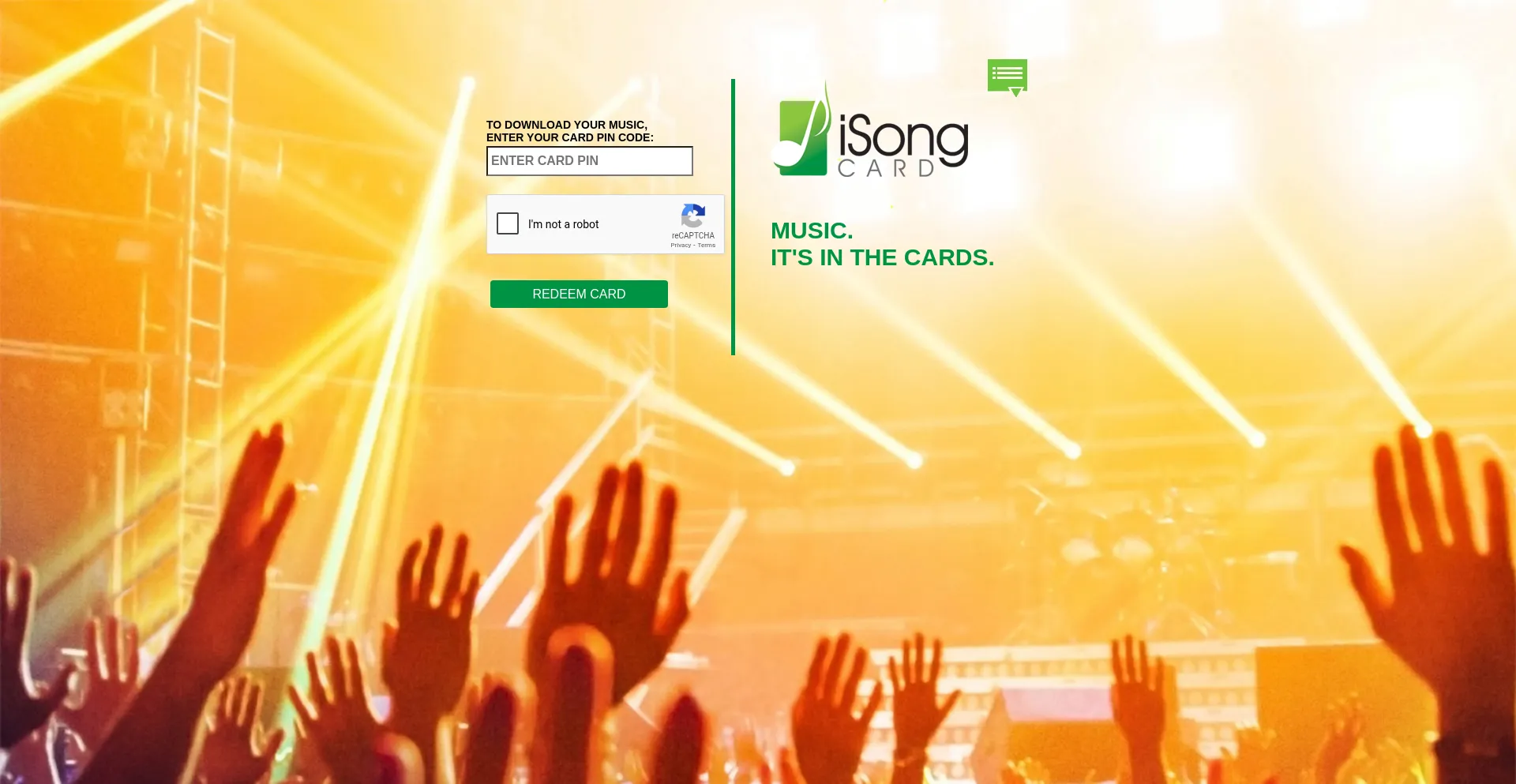 Website screenshot of Isongcard.com