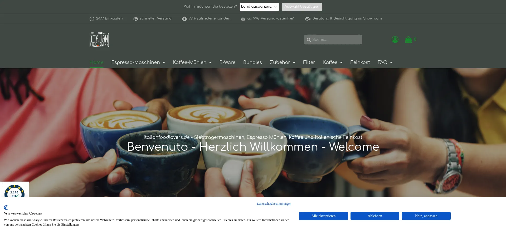 Website screenshot of Italianfoodlovers.de