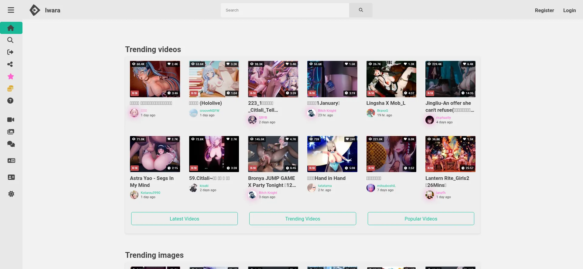 Website screenshot of Iwara.tv