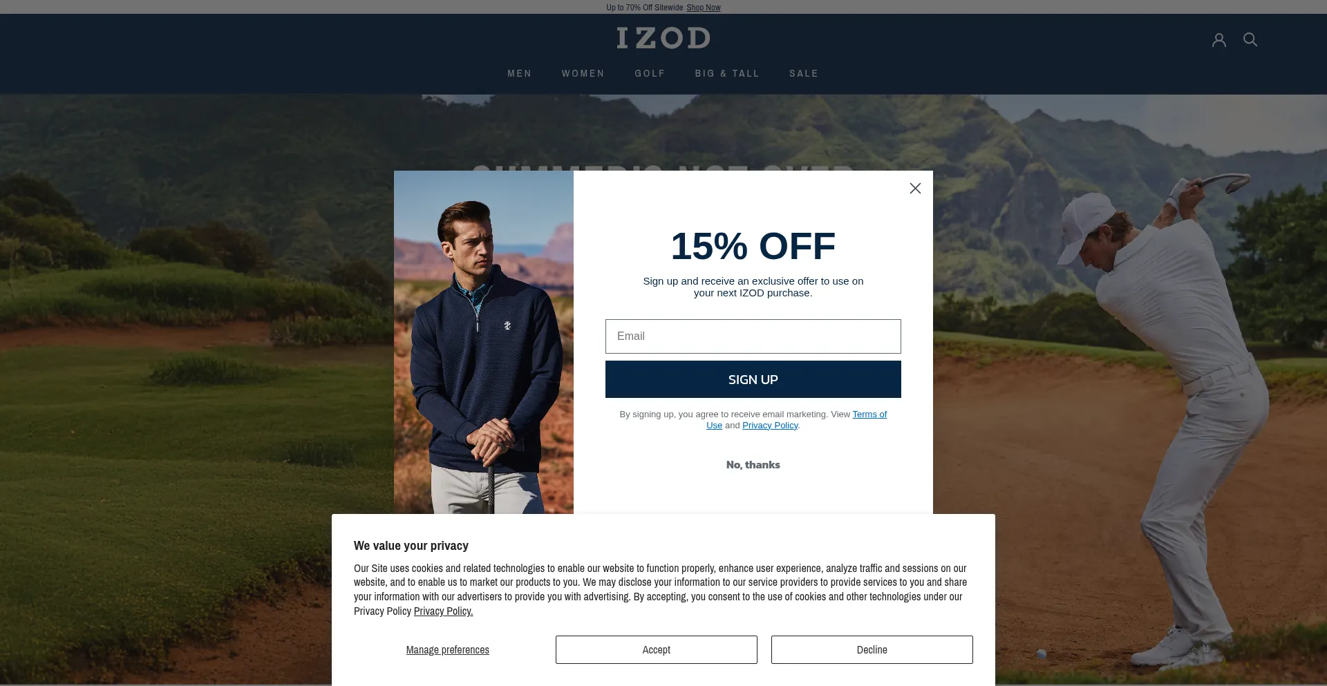 Website screenshot of Izod.com