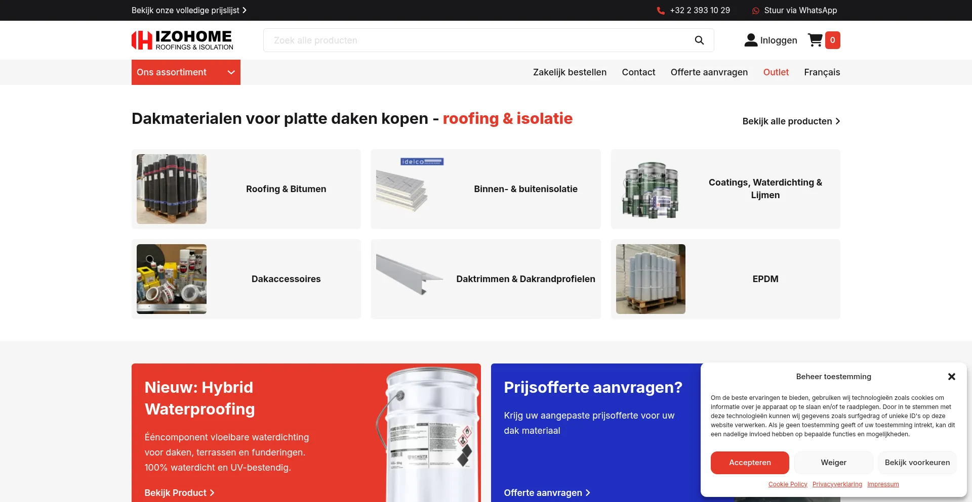 Website screenshot of Izohome.be