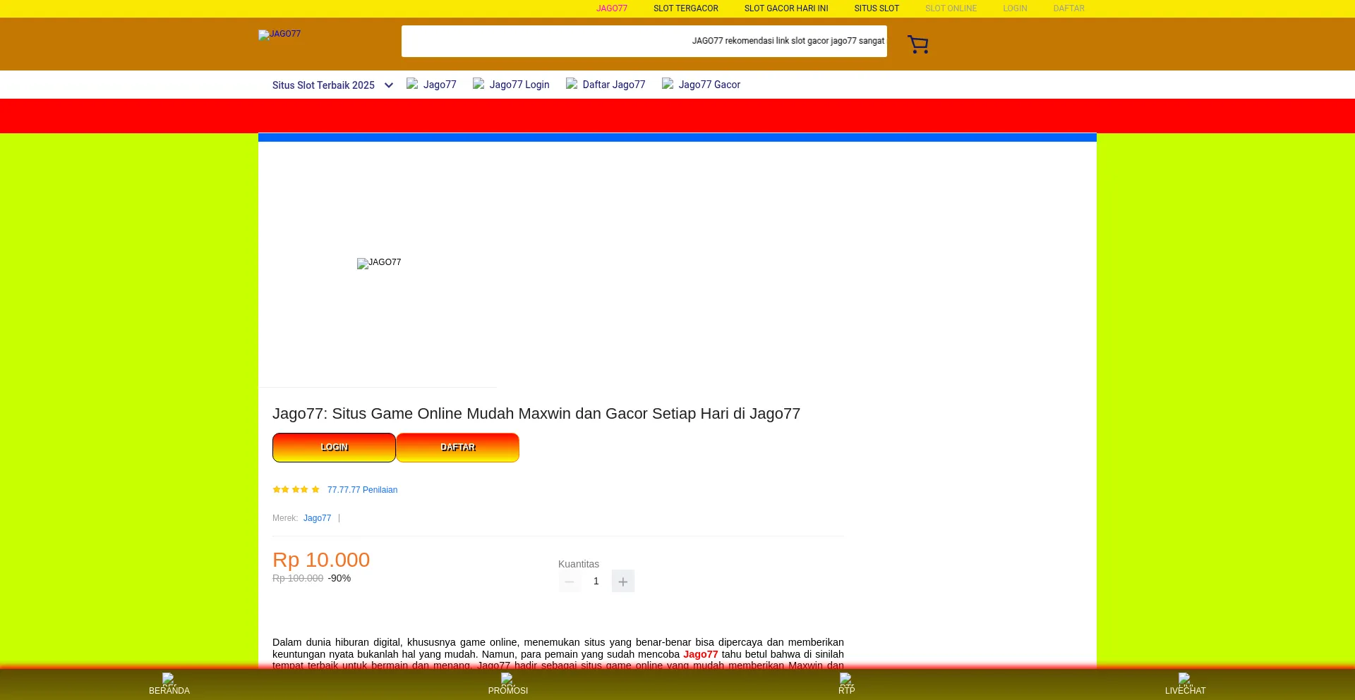 Website screenshot of Jago777slot.net