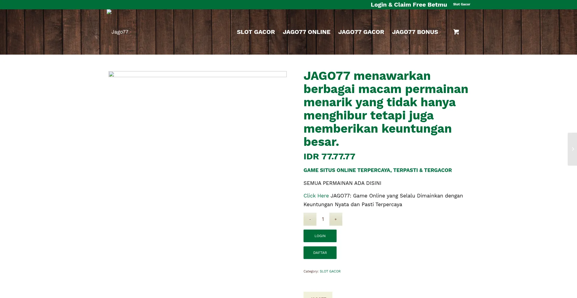 Website screenshot of Jago77slot.net