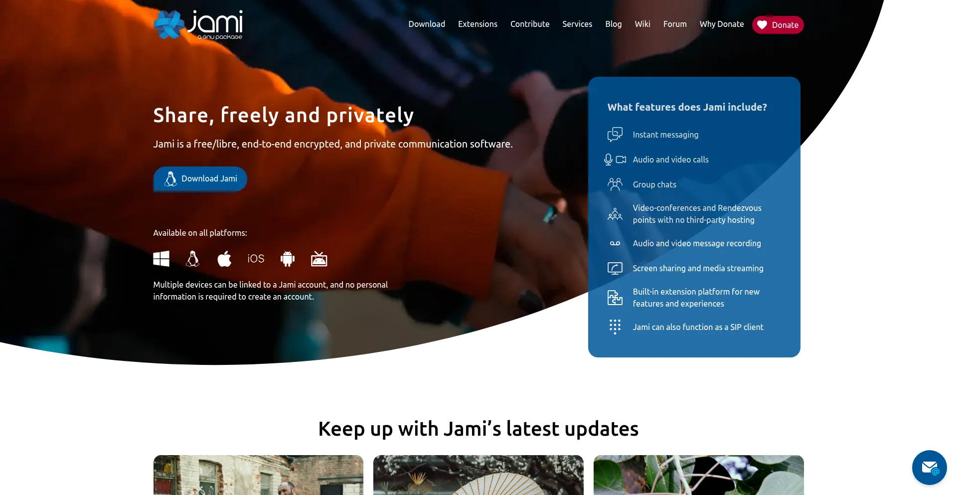 Website screenshot of Jami.net