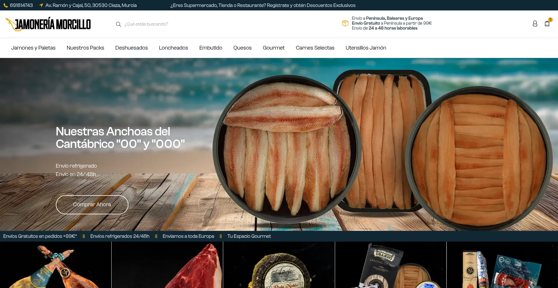 Website screenshot of Jamoneriamorcillo.com