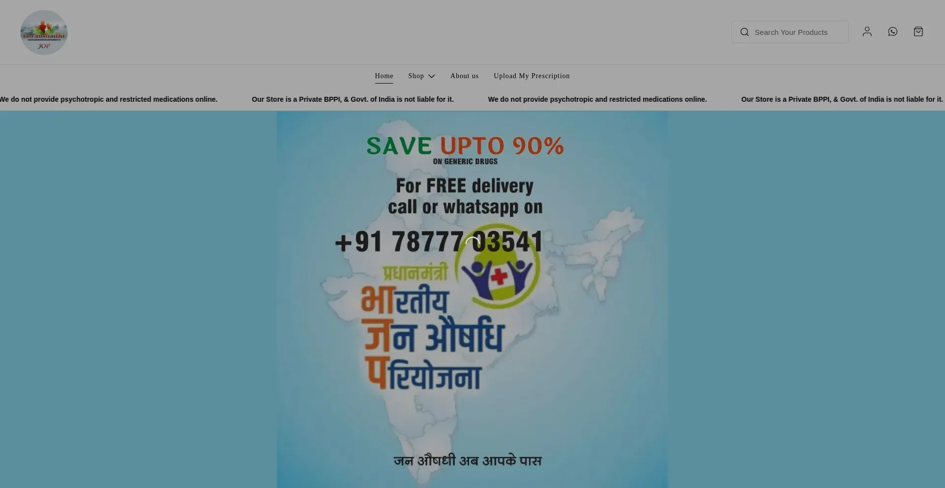Website screenshot of Janaushadhikendraonlinepharmacy.in
