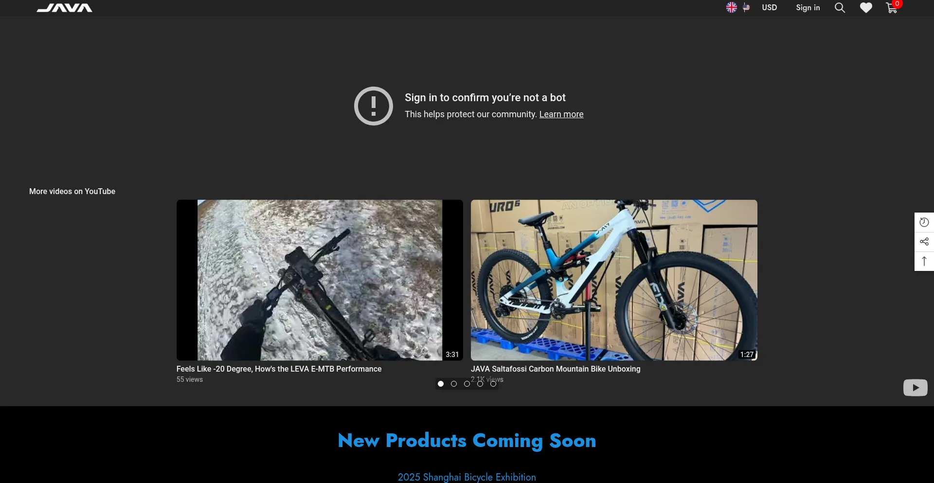 Website screenshot of Javabikenorthamerica.com