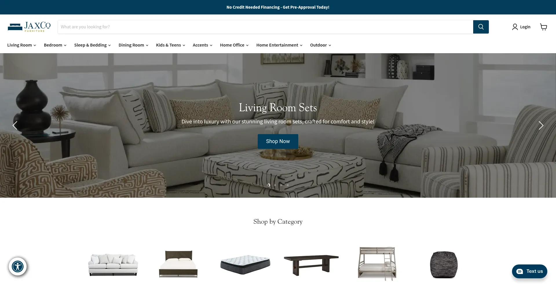 Website screenshot of Jaxcofurniture.com