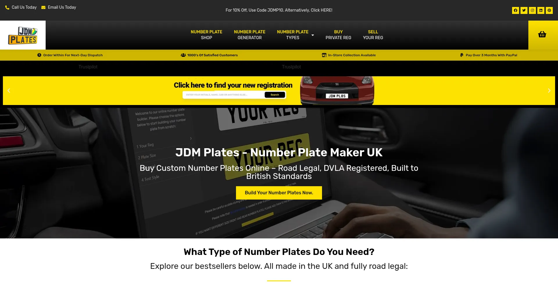 Website screenshot of Jdmplates.co.uk