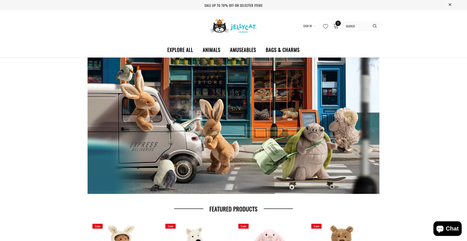 Website screenshot of Jellycat.london