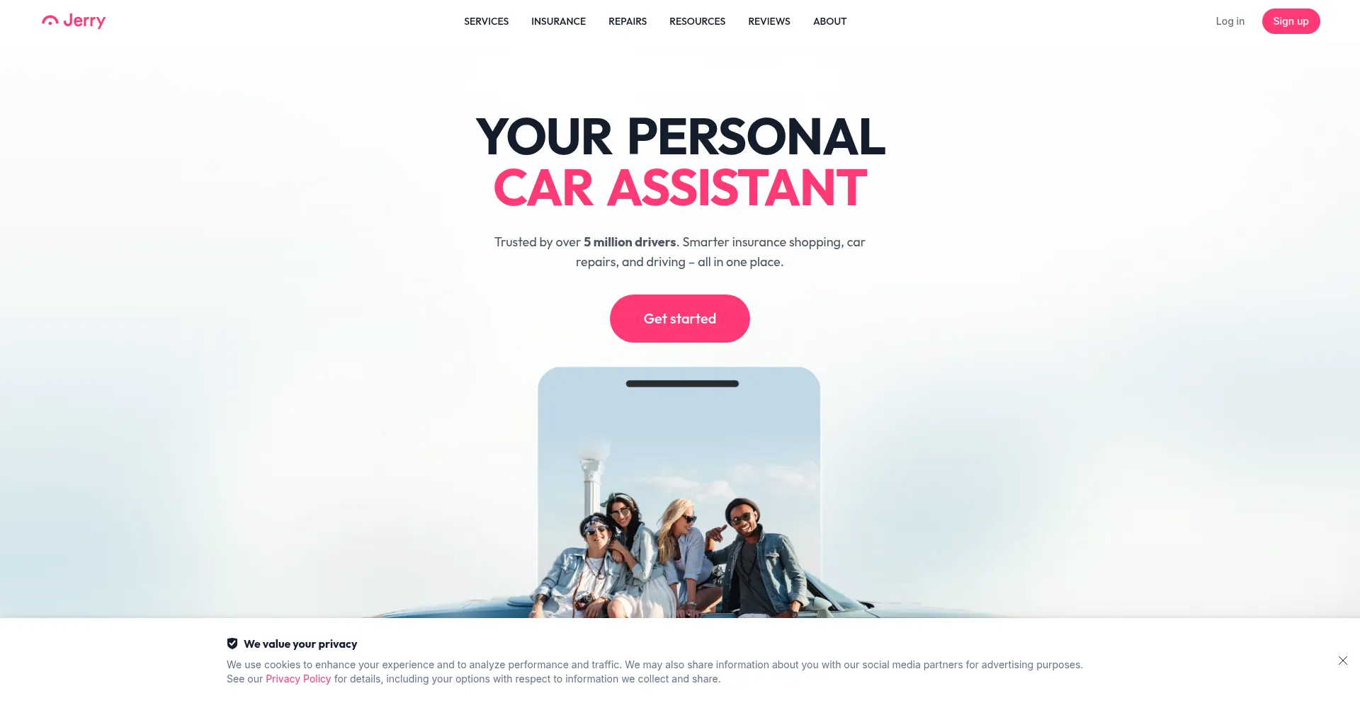 Website screenshot of Jerry.ai