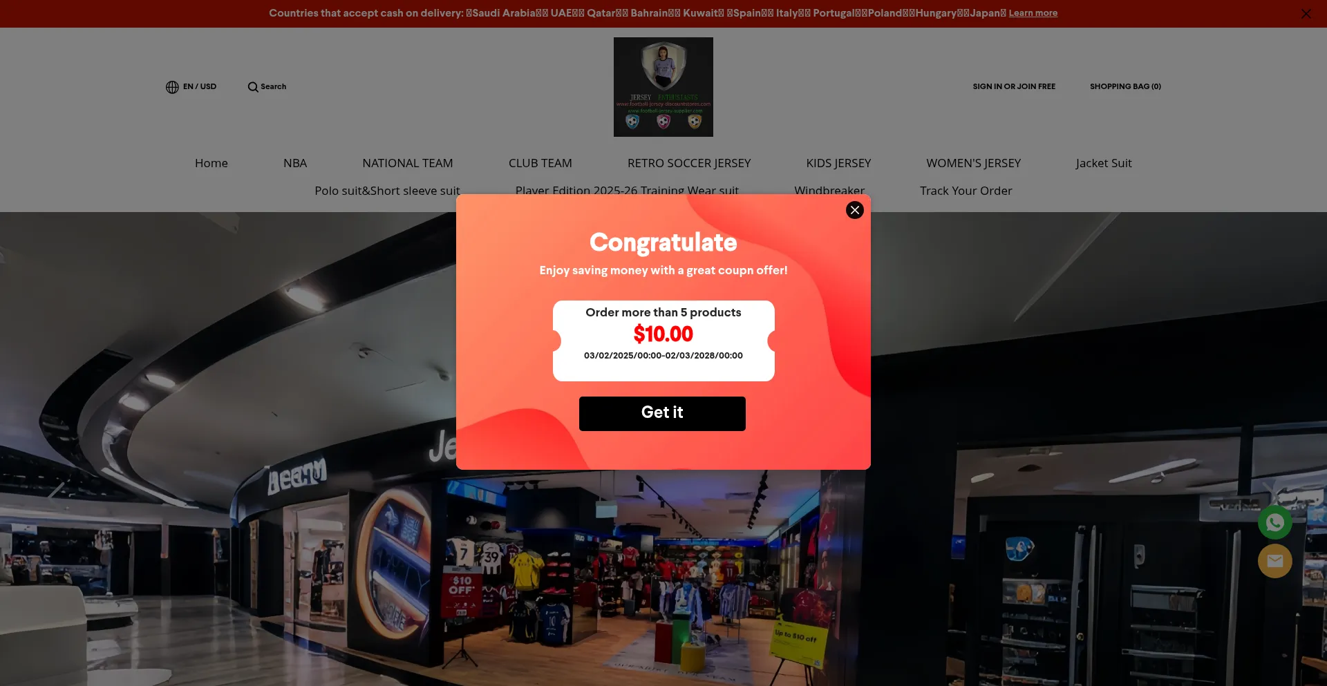 Website screenshot of Jersey-store-vip.com